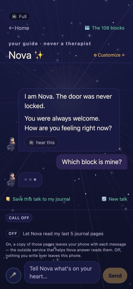 Nova, the school's guide, answering in a real chat